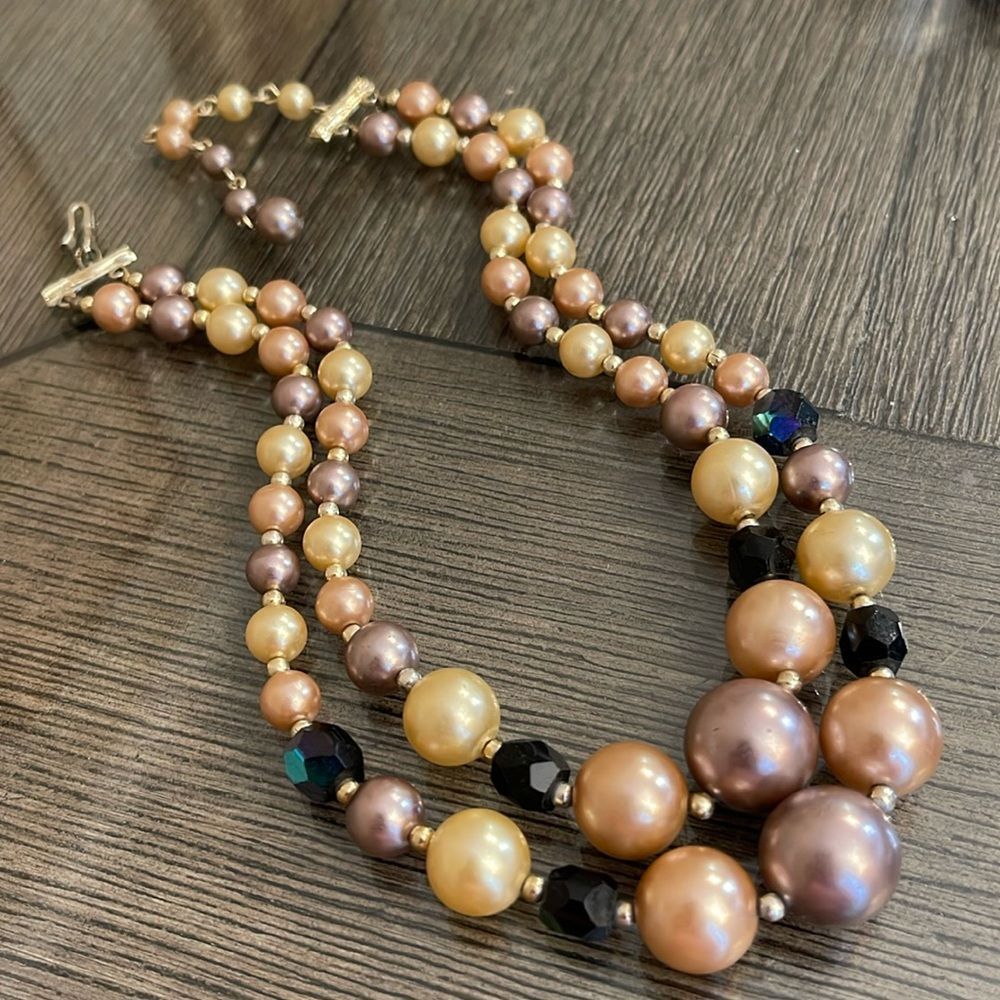 Vintage Made in Japan Two Strand Pastel Colored Pearl Choker Necklace
Adjustable